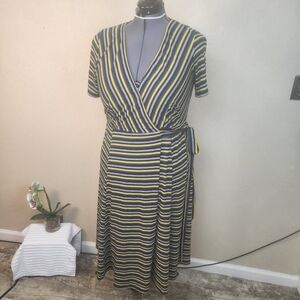 Hutch Multicolor Short Sleeve Striped Wrap Dress 0X (7995)